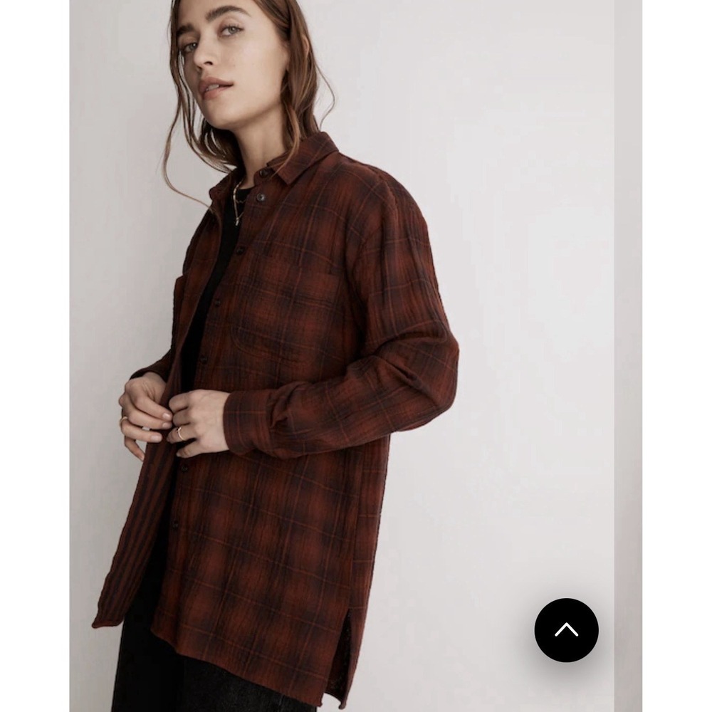 Madewell Oversized Double Layer Flannel Gauze Shirt Womens S Red Plaid Cover Up - Picture 2 of 12